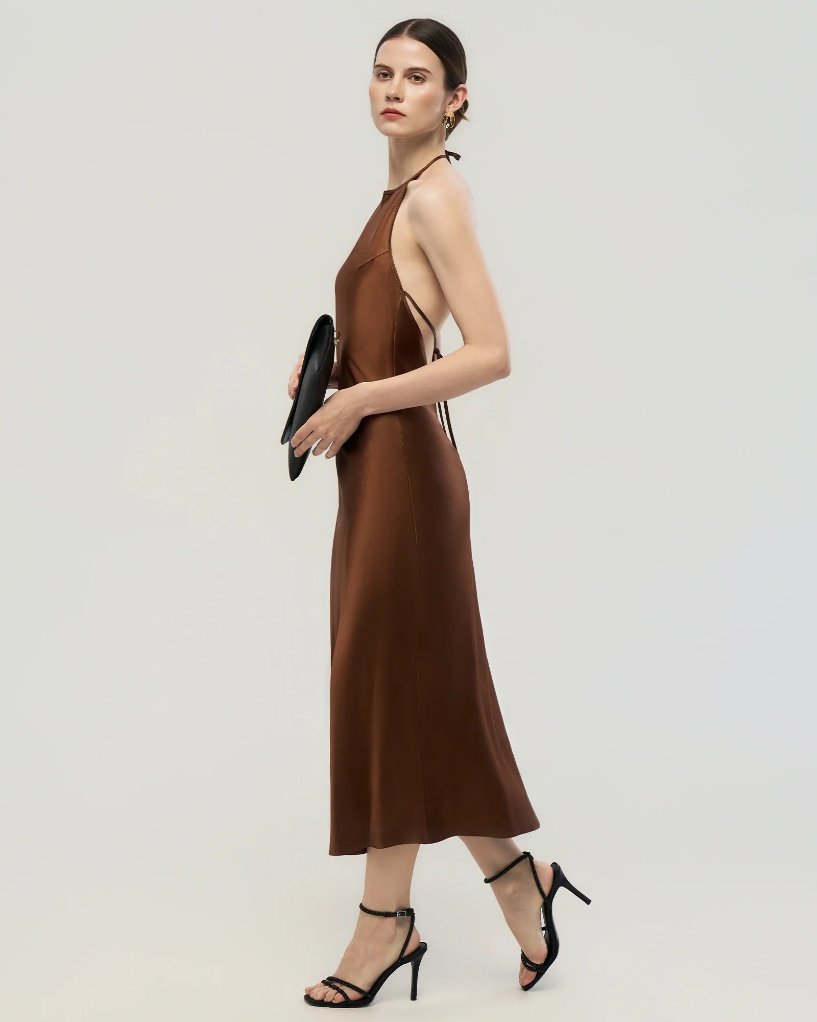 22 Momme Open Back Silk Halter Dress