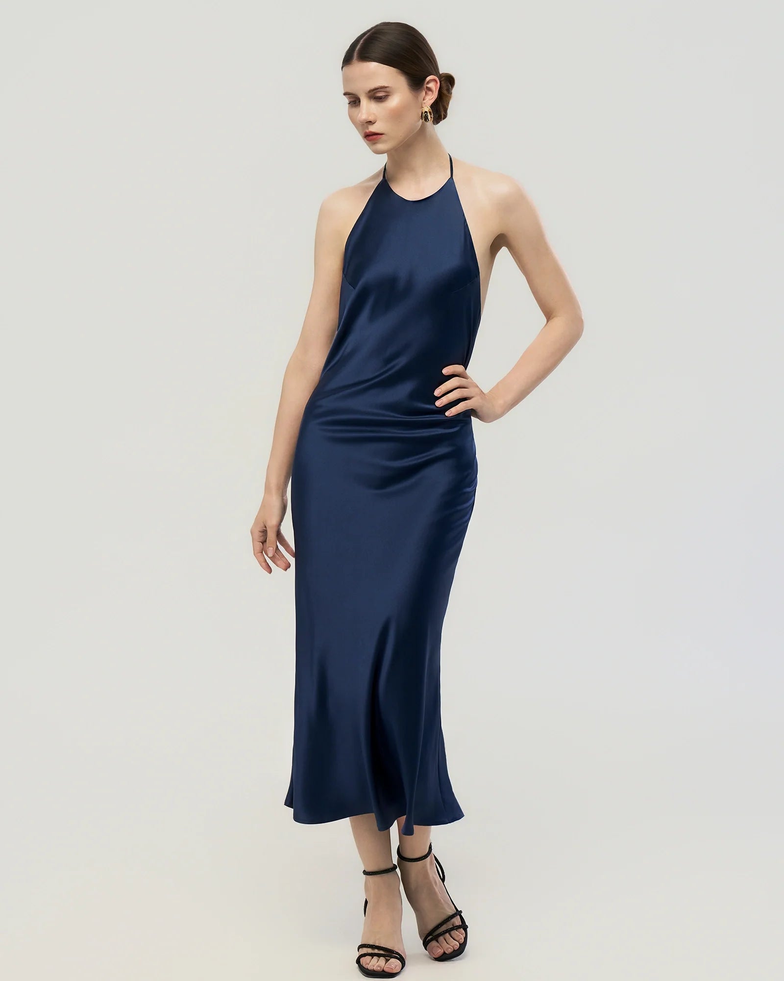 22 Momme Open Back Silk Halter Dress