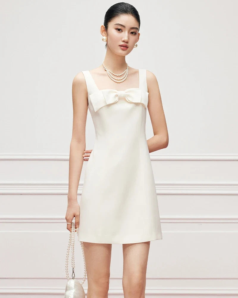 40 Momme Silk Bow Neck Mini Dress