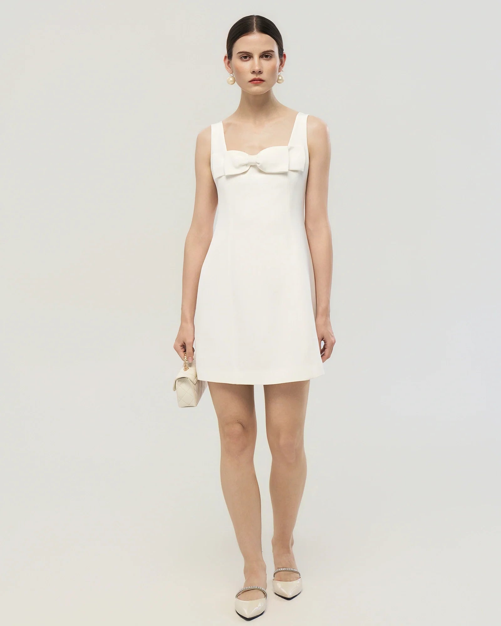 40 Momme Silk Bow Neck Mini Dress