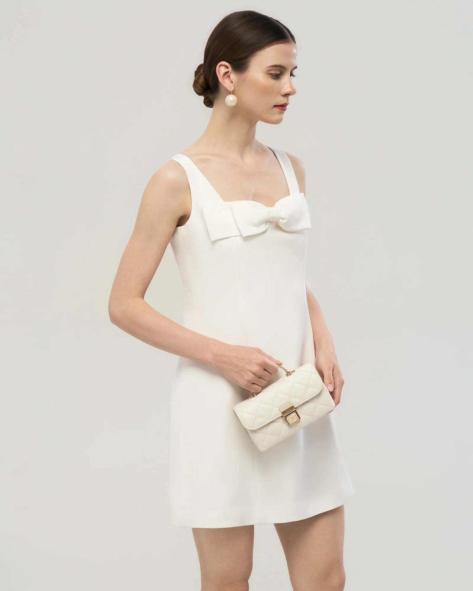 40 Momme Silk Bow Neck Mini Dress