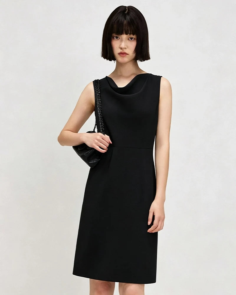Triacetate Cowl Neck A Line Knee Length Dress
