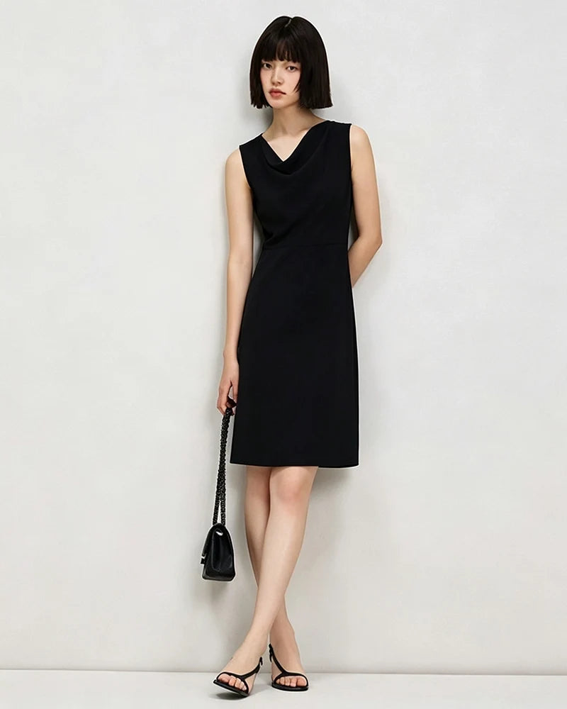 Triacetate Cowl Neck A Line Knee Length Dress