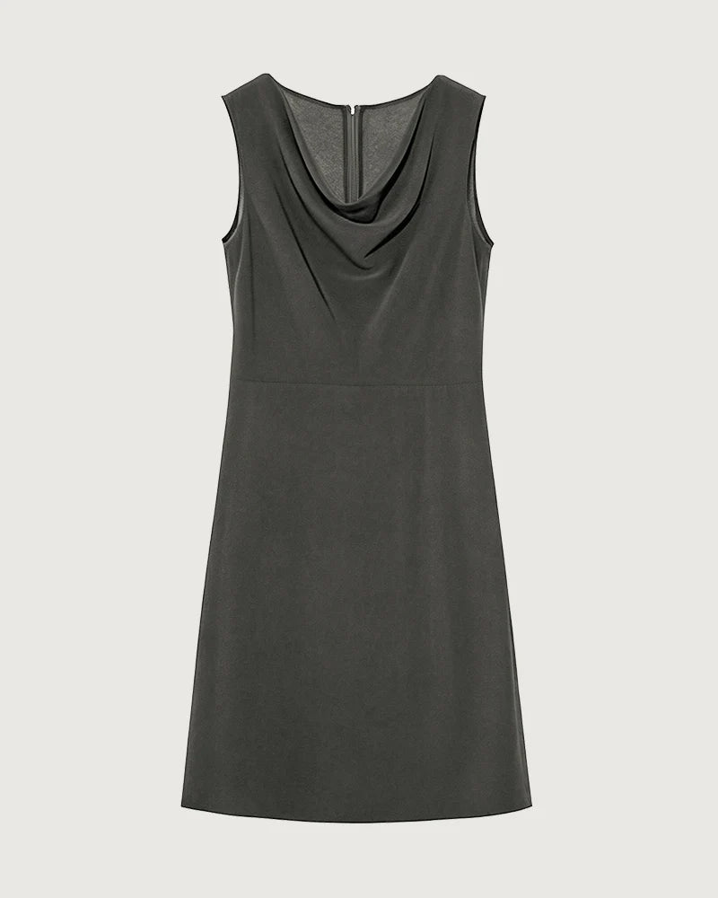Triacetate Cowl Neck A Line Knee Length Dress