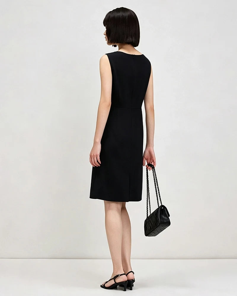 Triacetate Cowl Neck A Line Knee Length Dress