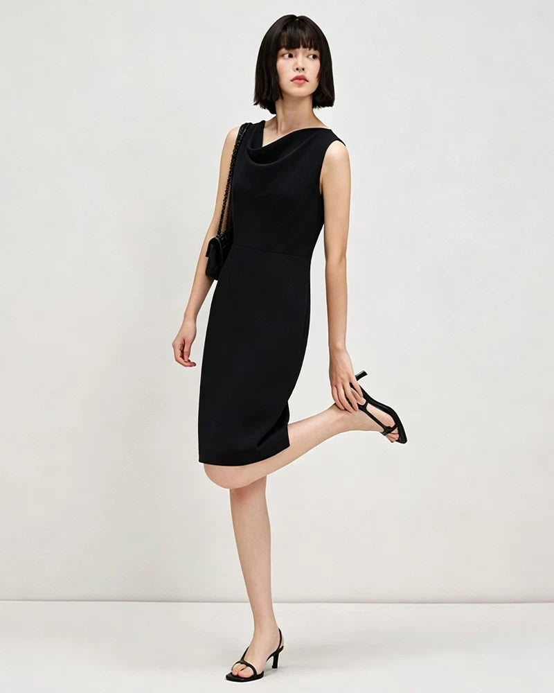 Triacetate Cowl Neck A Line Knee Length Dress