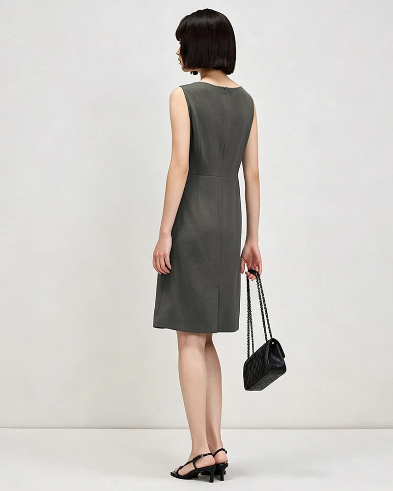 Triacetate Cowl Neck A Line Knee Length Dress