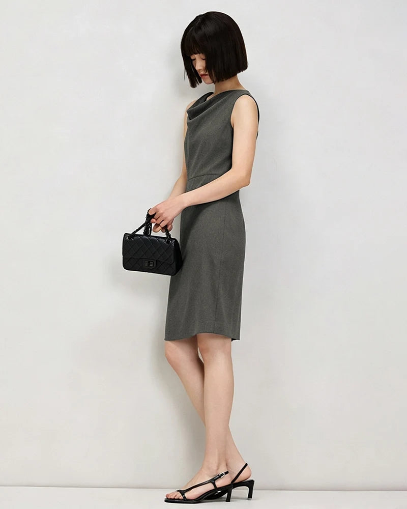 Triacetate Cowl Neck A Line Knee Length Dress