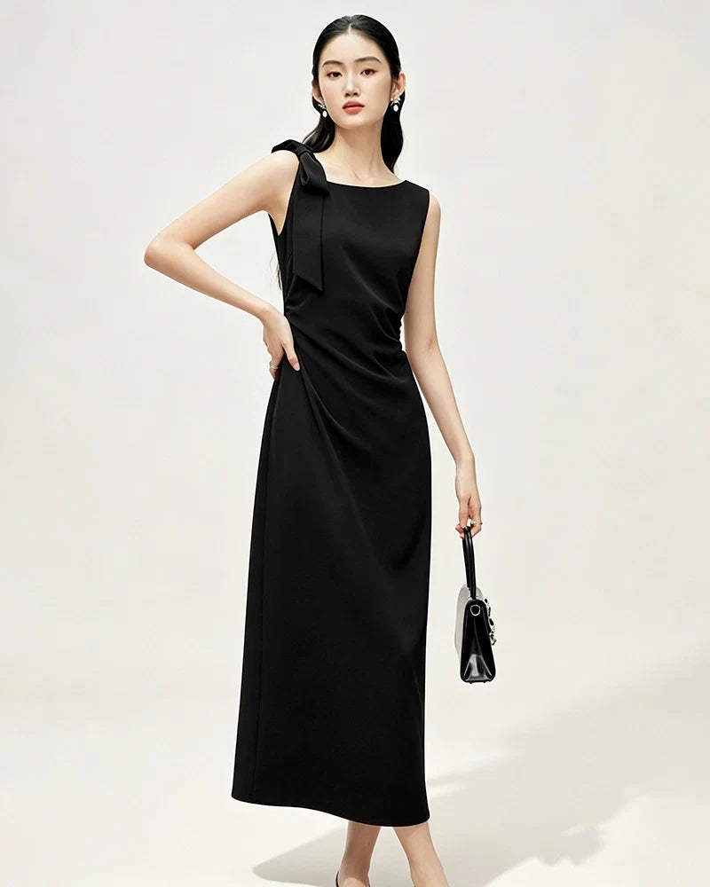 Japanese Triacetate Bow Shoulder Midi Slip Dress