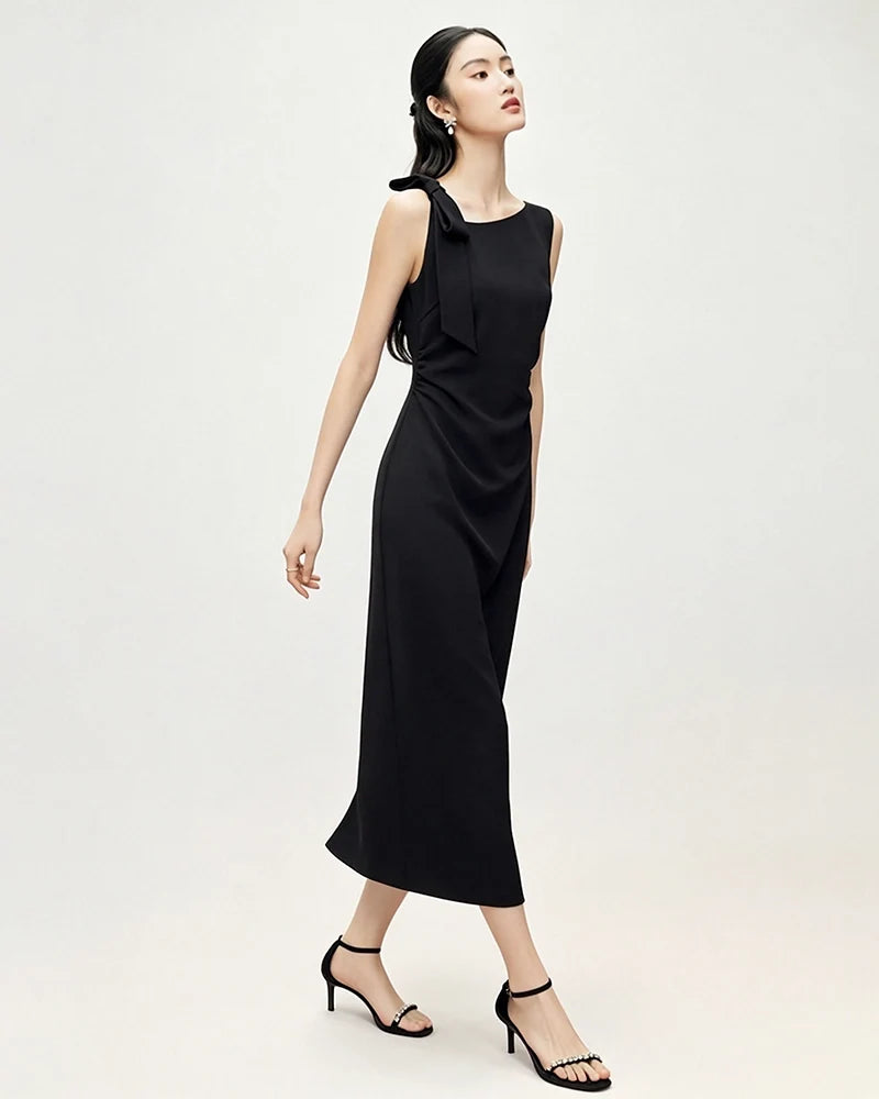 Japanese Triacetate Bow Shoulder Midi Slip Dress