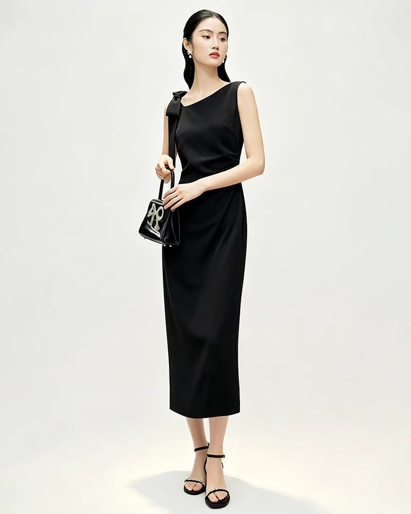 Japanese Triacetate Bow Shoulder Midi Slip Dress