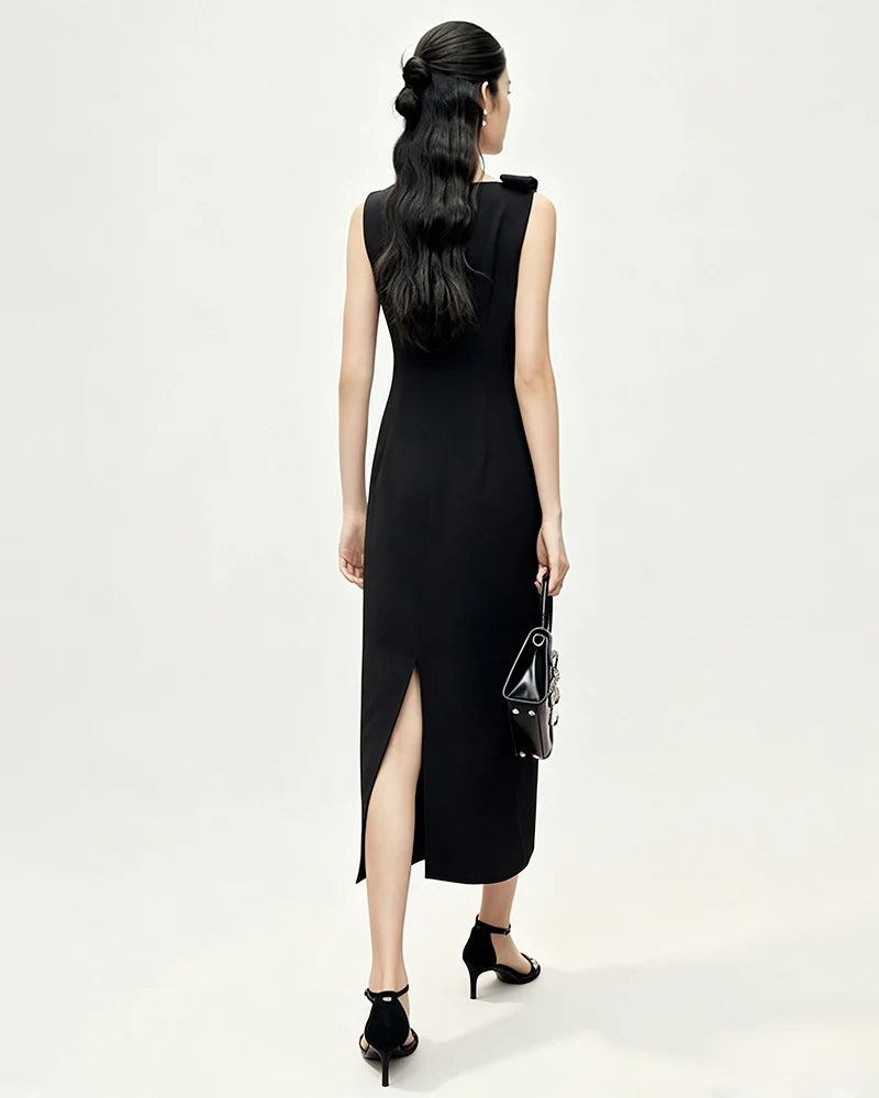 Japanese Triacetate Bow Shoulder Midi Slip Dress