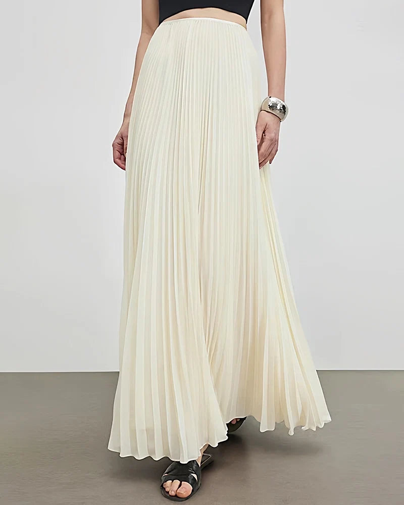 Pleated A Line Maxi Skirt with Silk Lining