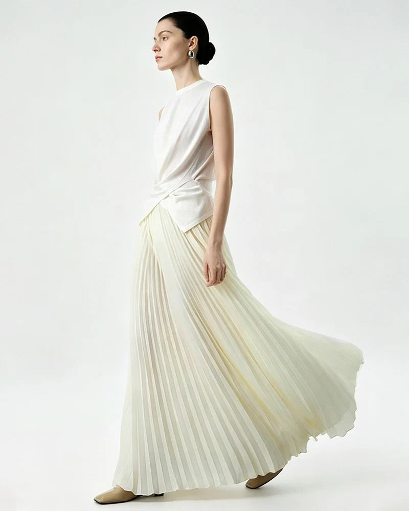 Pleated A Line Maxi Skirt with Silk Lining