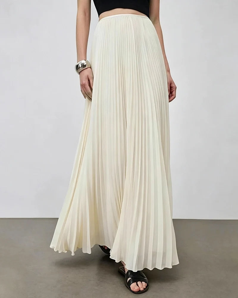 Pleated A Line Maxi Skirt with Silk Lining