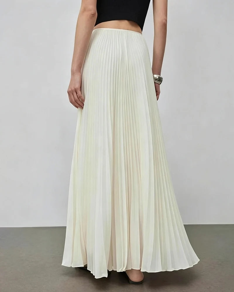 Pleated A Line Maxi Skirt with Silk Lining