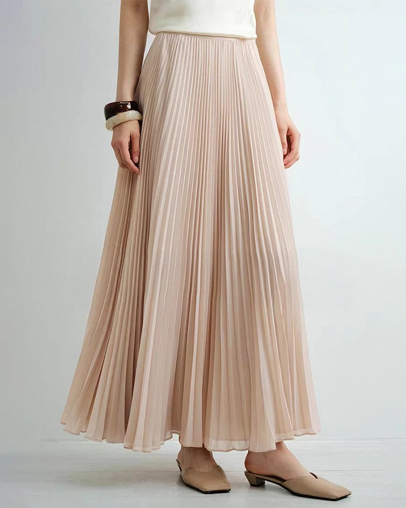 Pleated A Line Maxi Skirt with Silk Lining