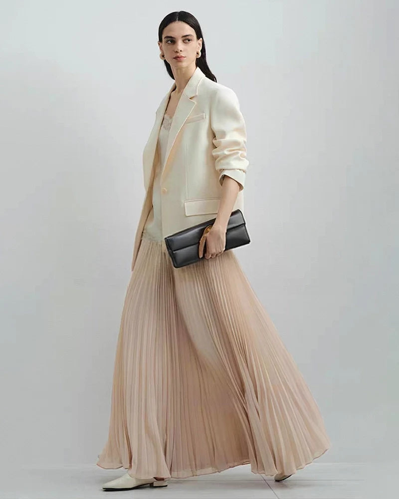 Pleated A Line Maxi Skirt with Silk Lining