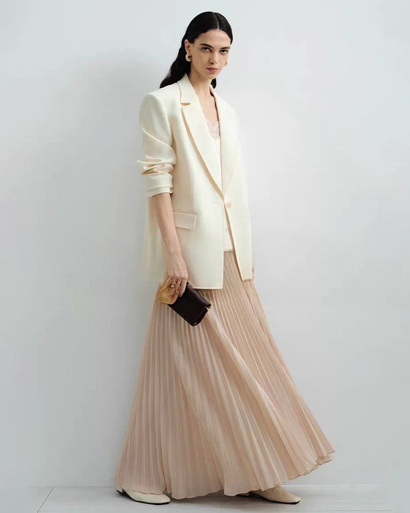 Pleated A Line Maxi Skirt with Silk Lining