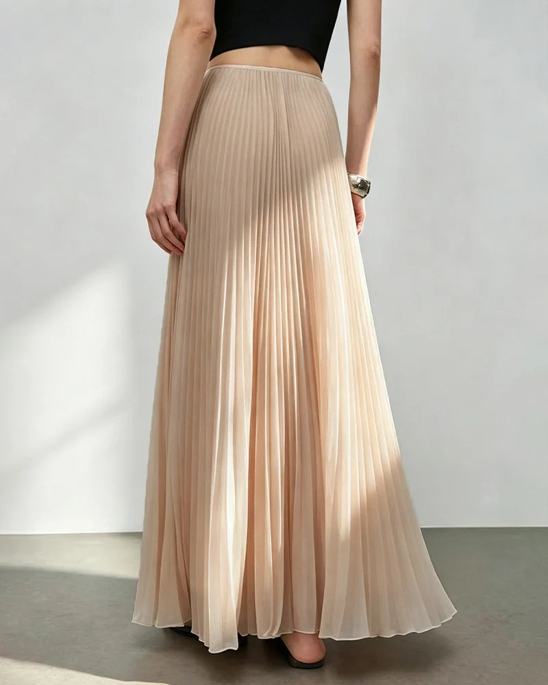 Pleated A Line Maxi Skirt with Silk Lining