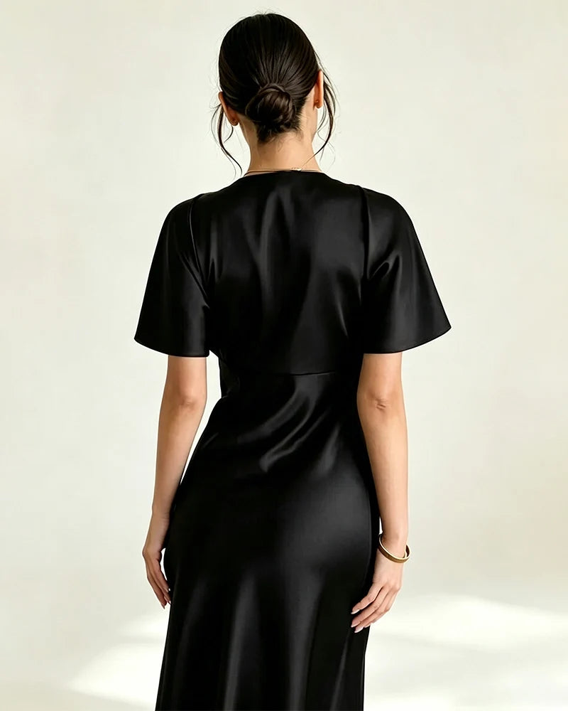 Satin Triacetate Batwing Sleeve Maxi Slip Dress