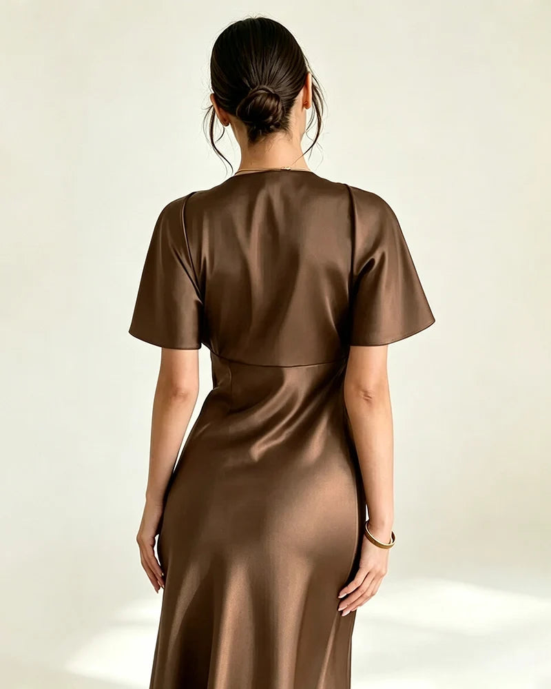 Satin Triacetate Batwing Sleeve Maxi Slip Dress