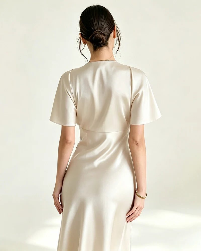 Satin Triacetate Batwing Sleeve Maxi Slip Dress