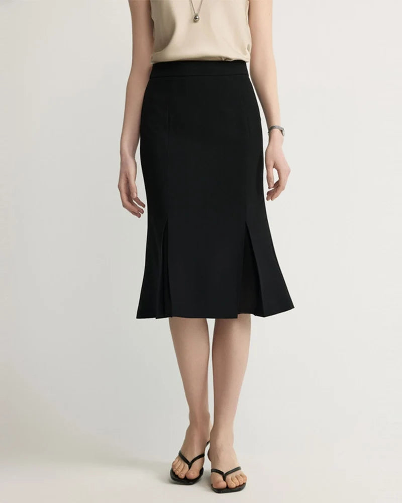 Triacetate A-Line Midi Skirt with Silk Lining