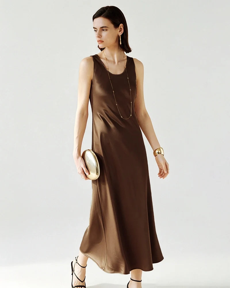 Triacetate Bias Cut Sleeveless Maxi Dress