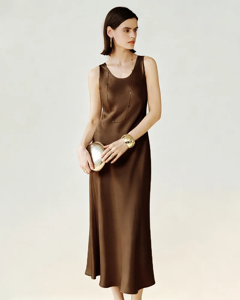 Triacetate Bias Cut Sleeveless Maxi Dress