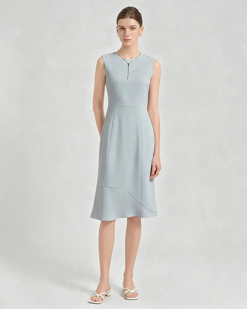 Triacetate Midi Dress with Asymmetric Hem