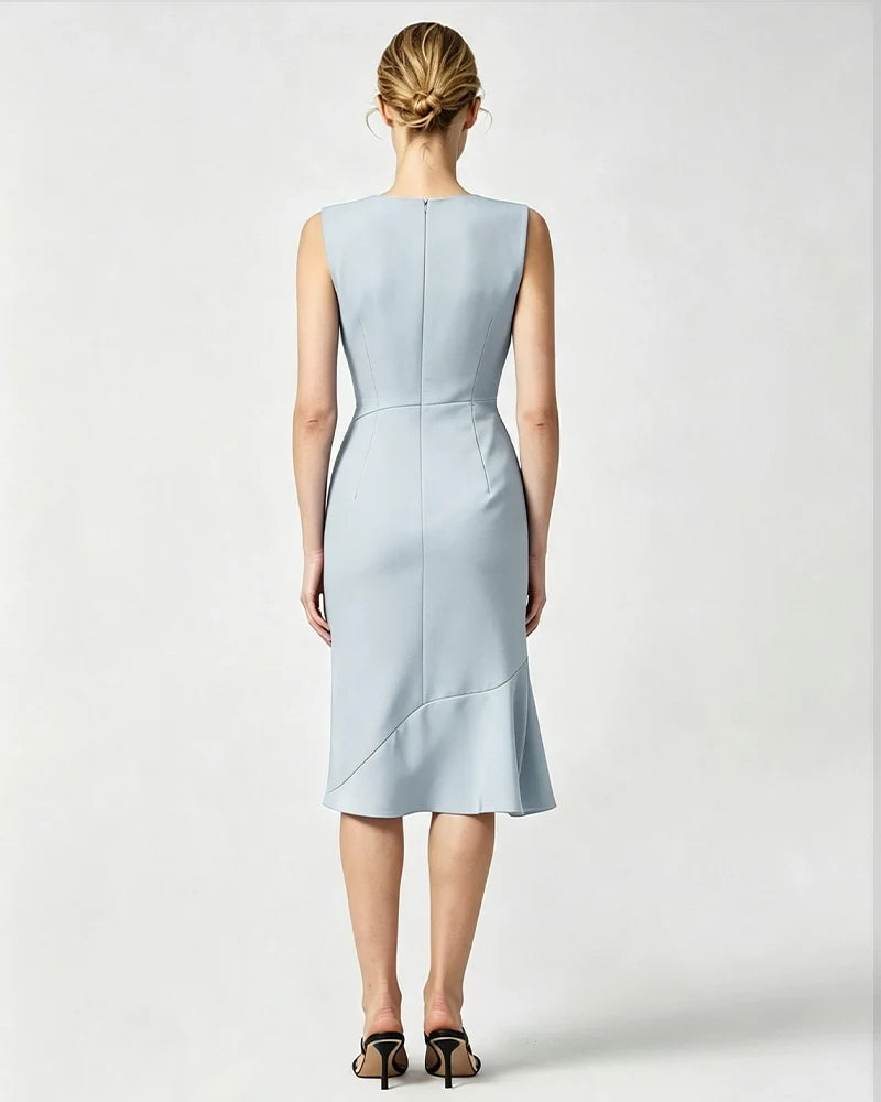 Triacetate Midi Dress with Asymmetric Hem