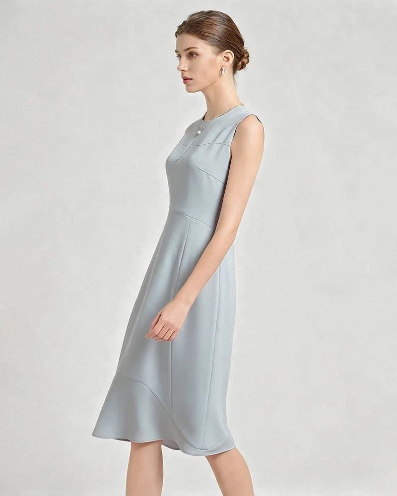 Triacetate Midi Dress with Asymmetric Hem