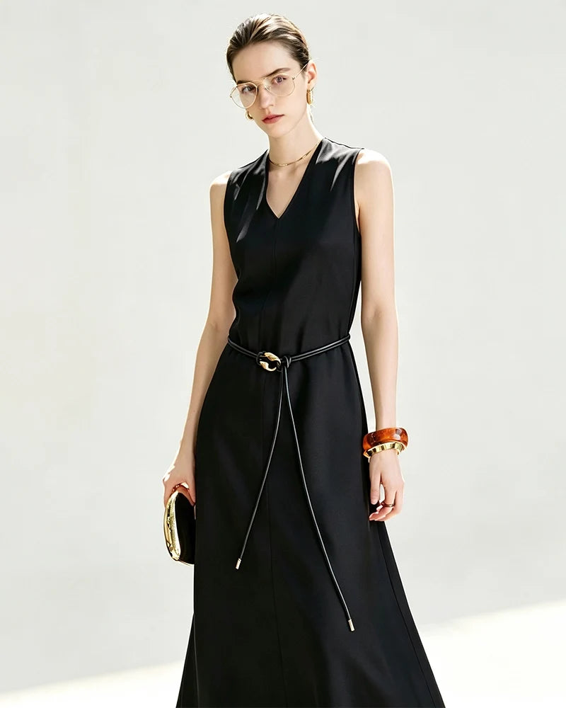 Triacetate V Neck A Line Maxi Dress with Silk Lining