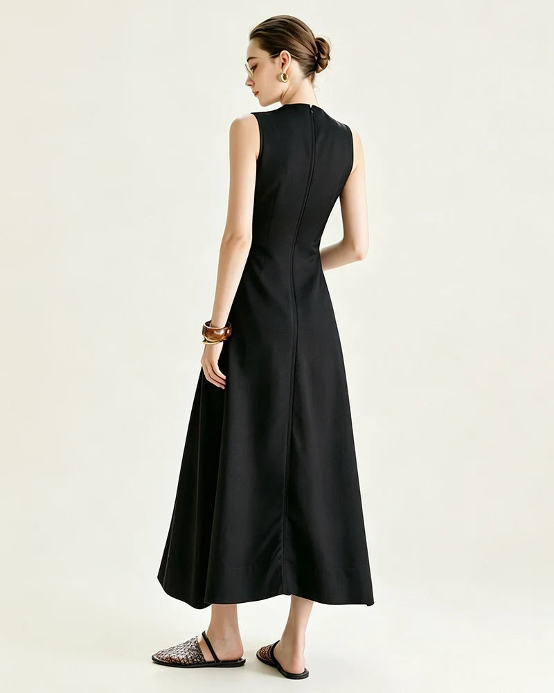 Triacetate V Neck A Line Maxi Dress with Silk Lining