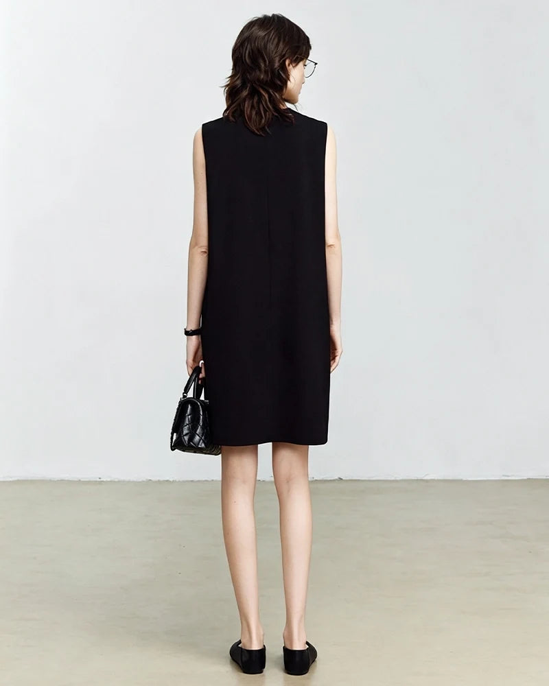Triacetate V Neck Sleeveless Dress with Silk Lining