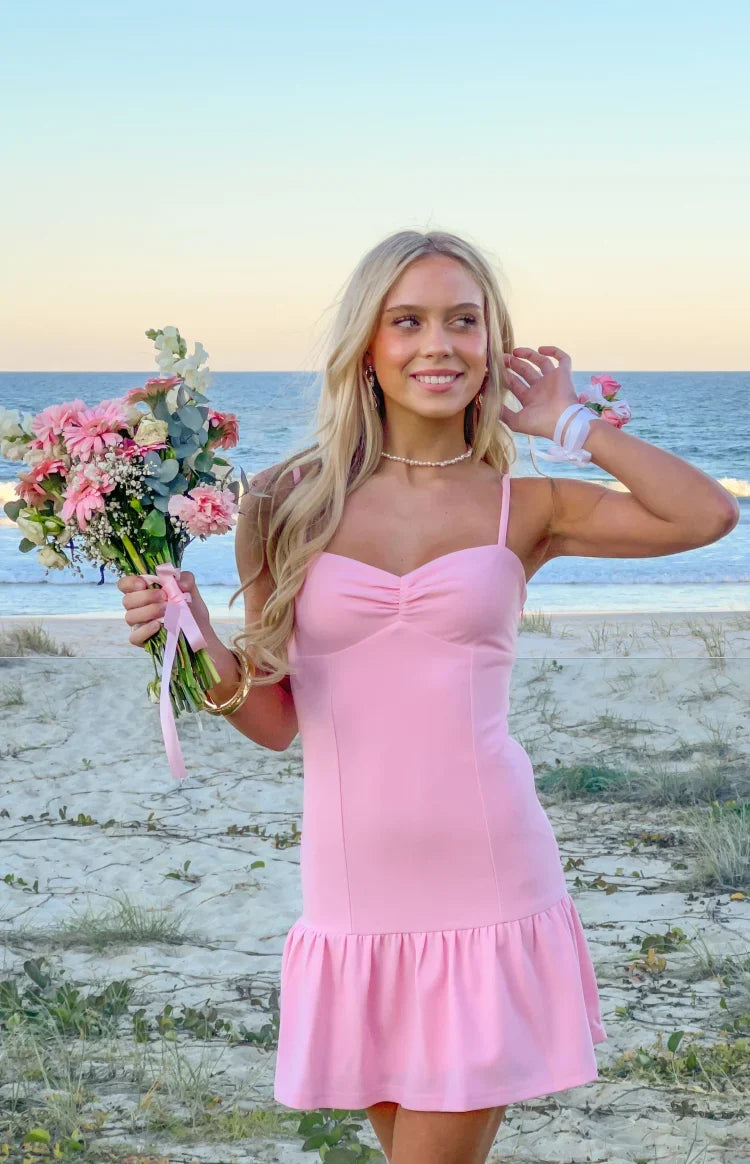 Deloris Pink Crepe Party Mini Dress