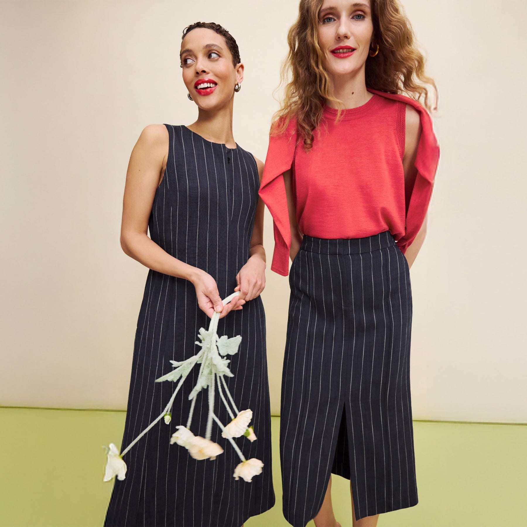 Renata Shift Dress - Woven Pinstripe :: Navy/Ivory