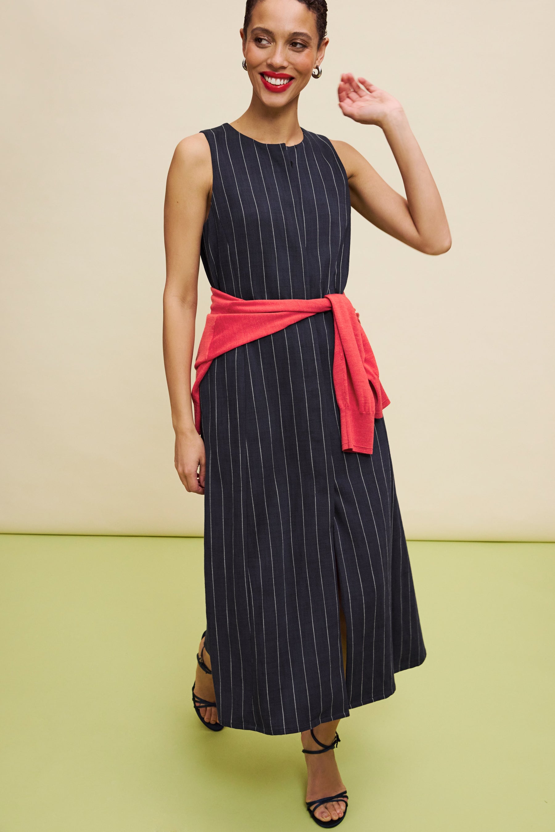 Renata Shift Dress - Woven Pinstripe :: Navy/Ivory