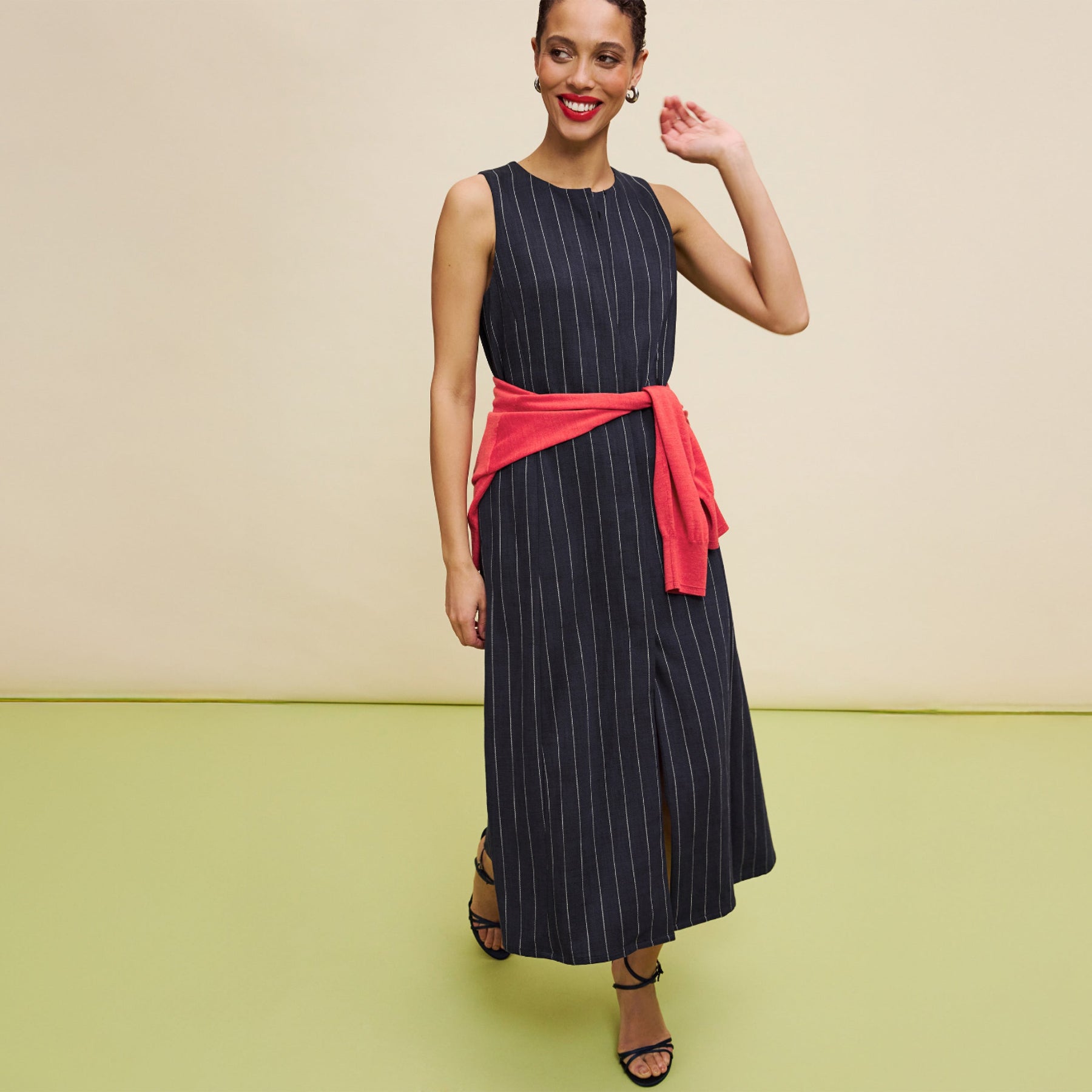 Renata Shift Dress - Woven Pinstripe :: Navy/Ivory