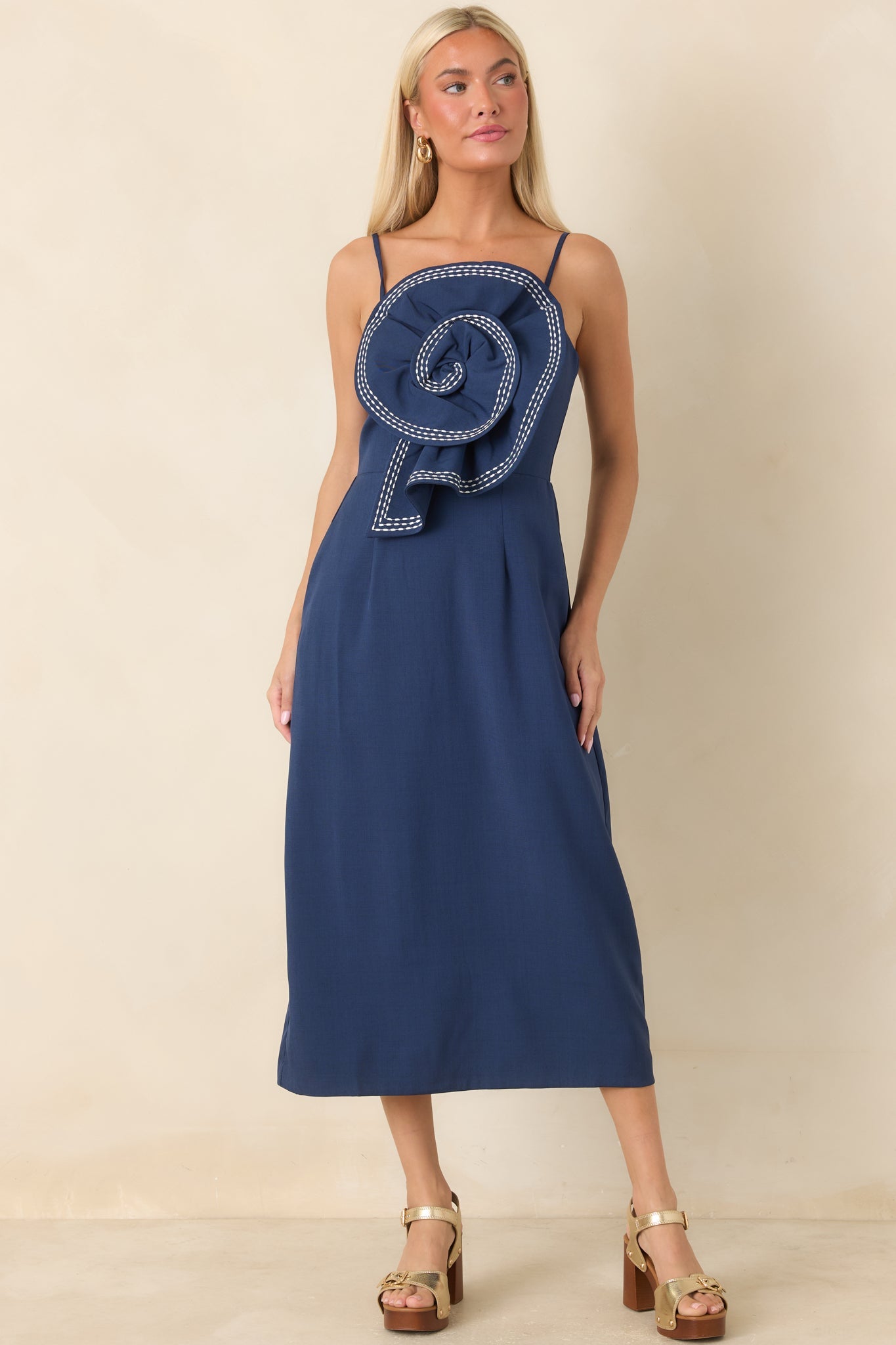 Quite the Impression Navy Rosette Midi Dress