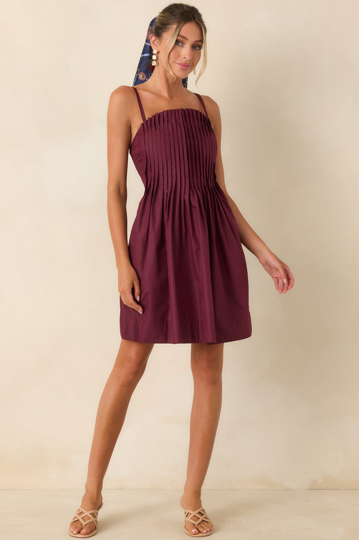 Pressed to Impress Wine Red Pleated Mini Dress