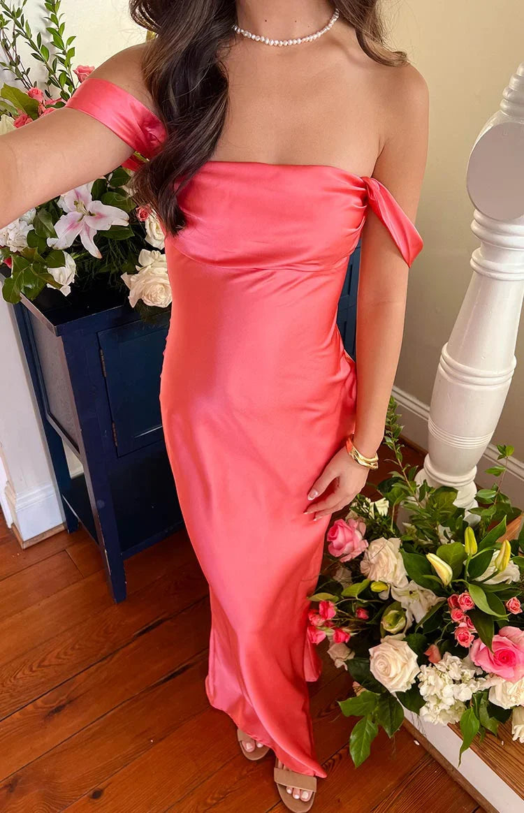 Ella Pink Off Shoulder Maxi Dress