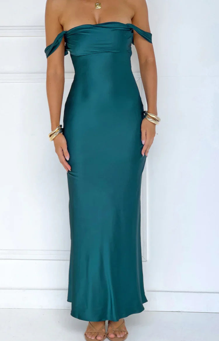 Ella Teal Off Shoulder Formal Maxi Dress