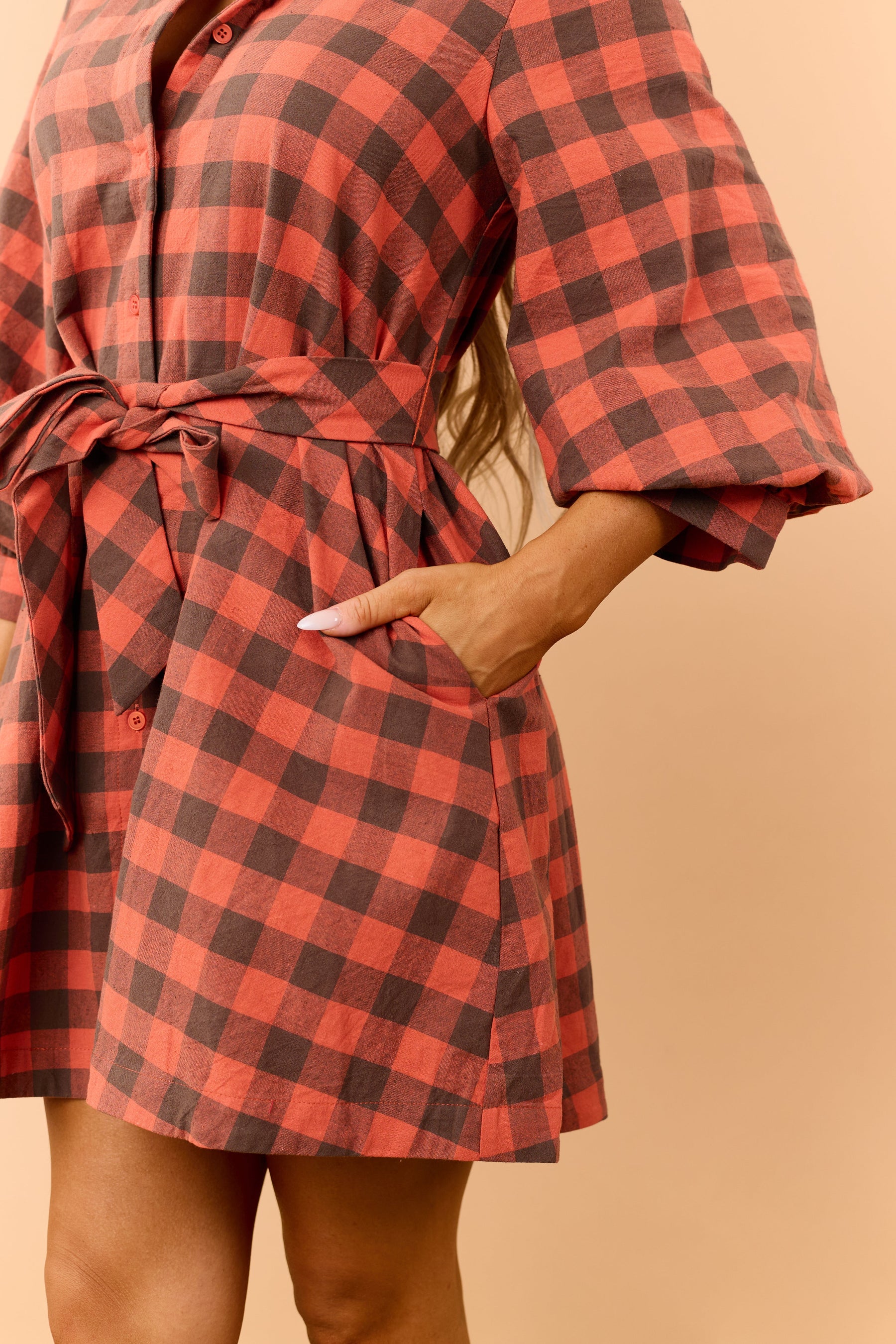 Entro Fire Cotton Plaid Button Down Mini Dress