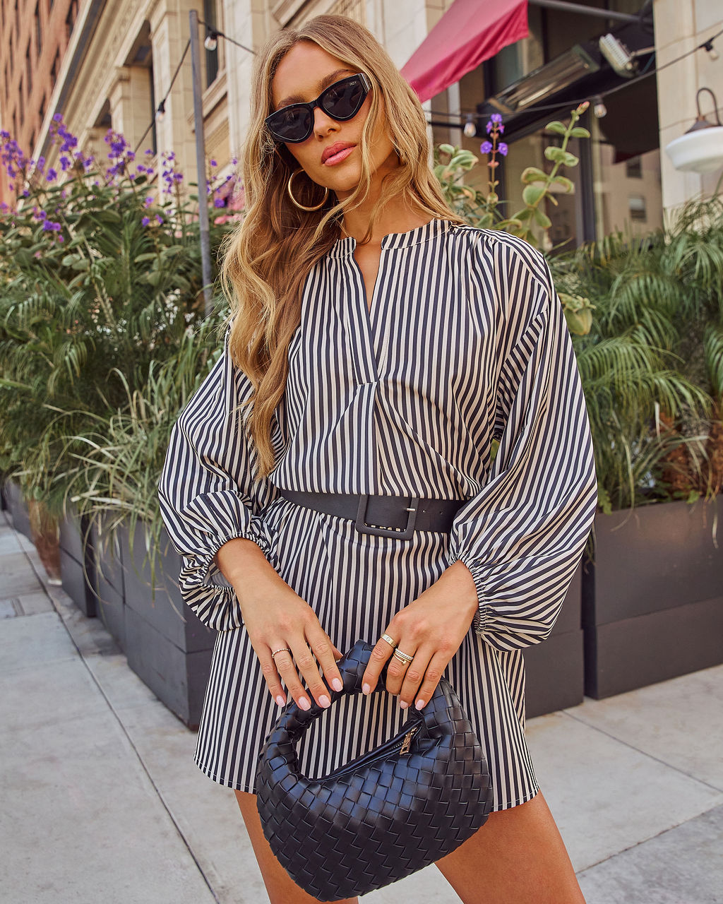 Dimarco Striped Belted Mini Shirt Dress
