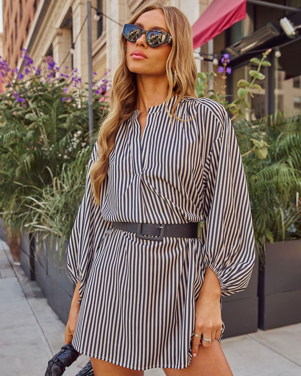 Dimarco Striped Belted Mini Shirt Dress