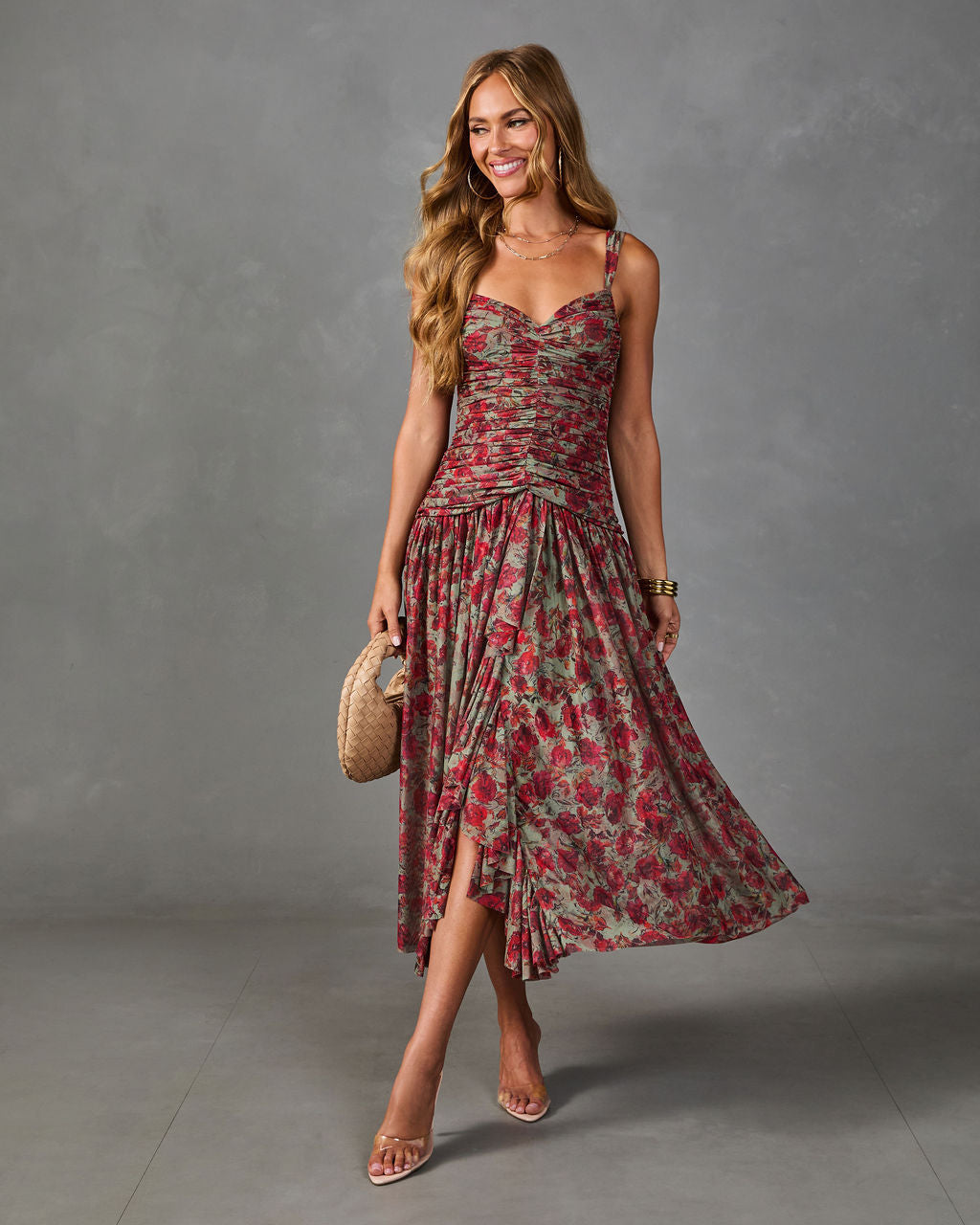 Orchard Lane Floral Mesh Midi Dress