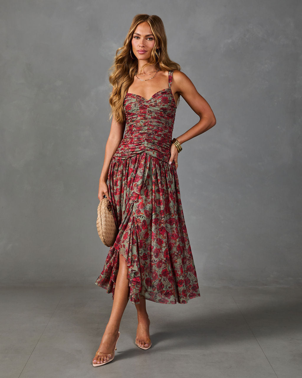 Orchard Lane Floral Mesh Midi Dress