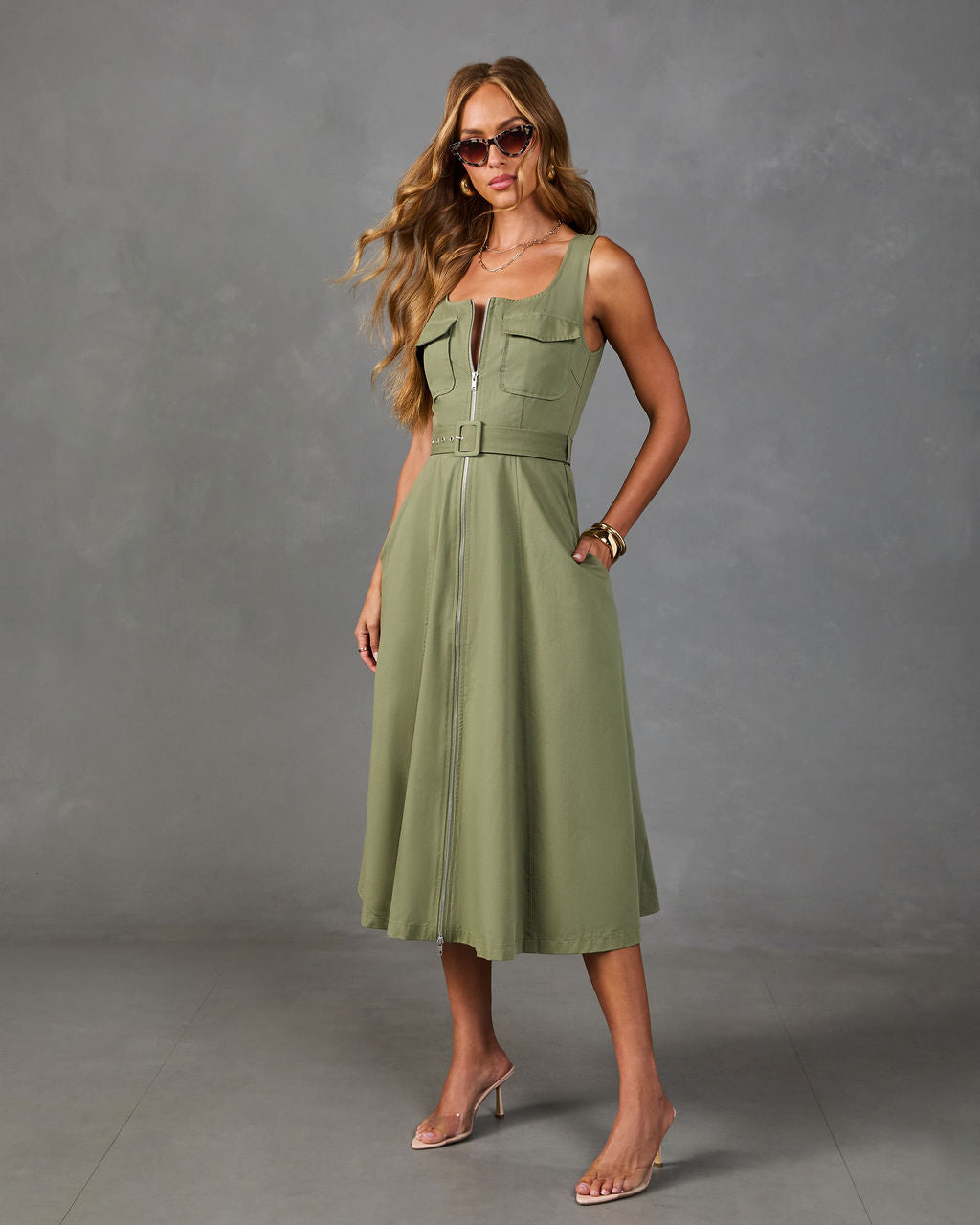 Roaming Chic Cotton Belted Midi Dress